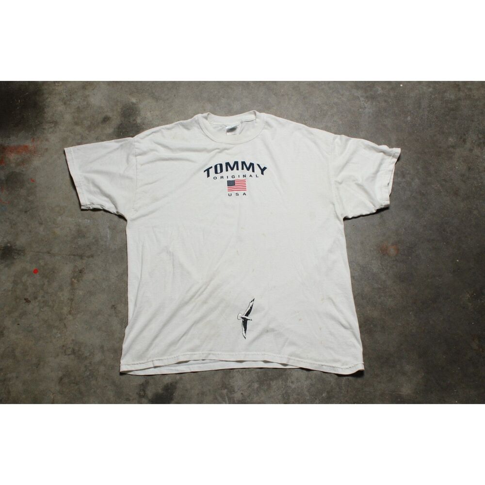 Vintage 90's Gildan Tommy Distressed Thrashed Stained Shirt - XL